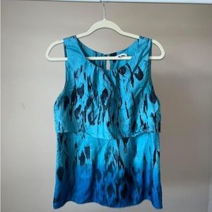 Blue and Black Patterned Silk Cabi Sleeveless Blouse